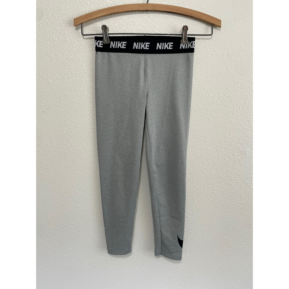 Nike Dri-FIT Leggings Kids 6X Gray Excellent Logo Waistband Tights B293-042